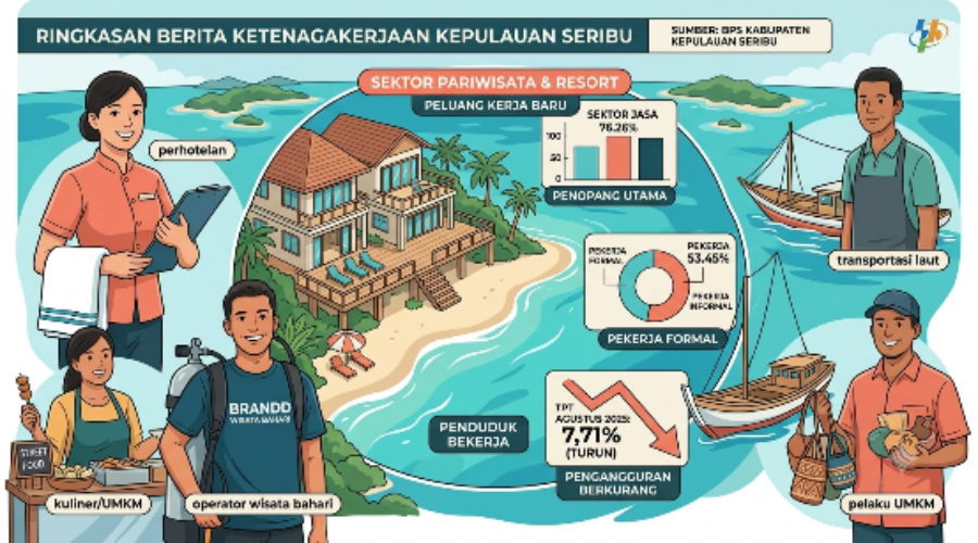 Aktivitas wisata di salah satu pulau resort di Kepulauan Seribu yang menjadi penggerak sektor jasa.