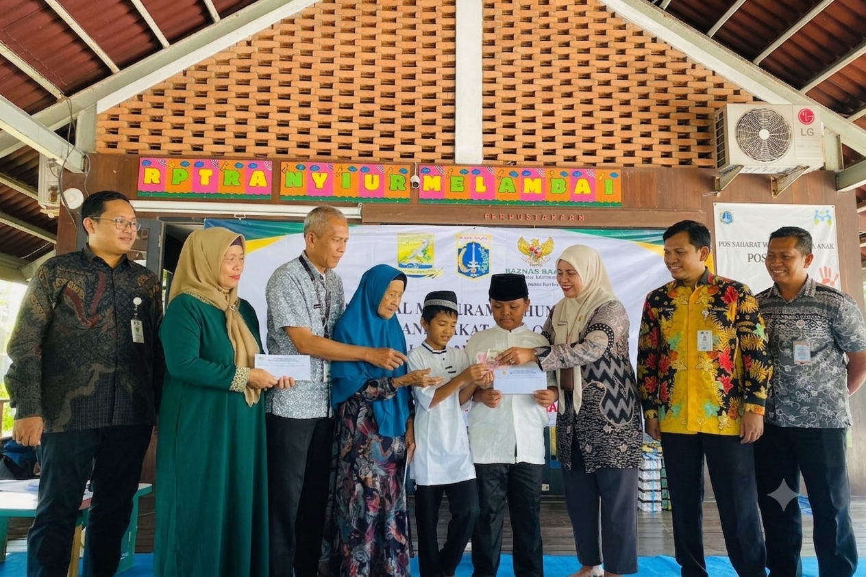 Momen penuh berkah saat BAZNAS BAZIS menyerahkan santunan kepada lansia dan anak-anak yatim di RPTRA Nyiur Melambai. Foto: Istimewa