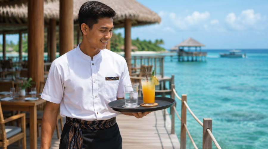 Aktivitas wisata di salah satu pulau resort di Kepulauan Seribu yang menjadi penggerak sektor jasa.