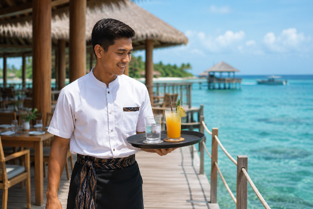 Aktivitas wisata di salah satu pulau resort di Kepulauan Seribu yang menjadi penggerak sektor jasa.