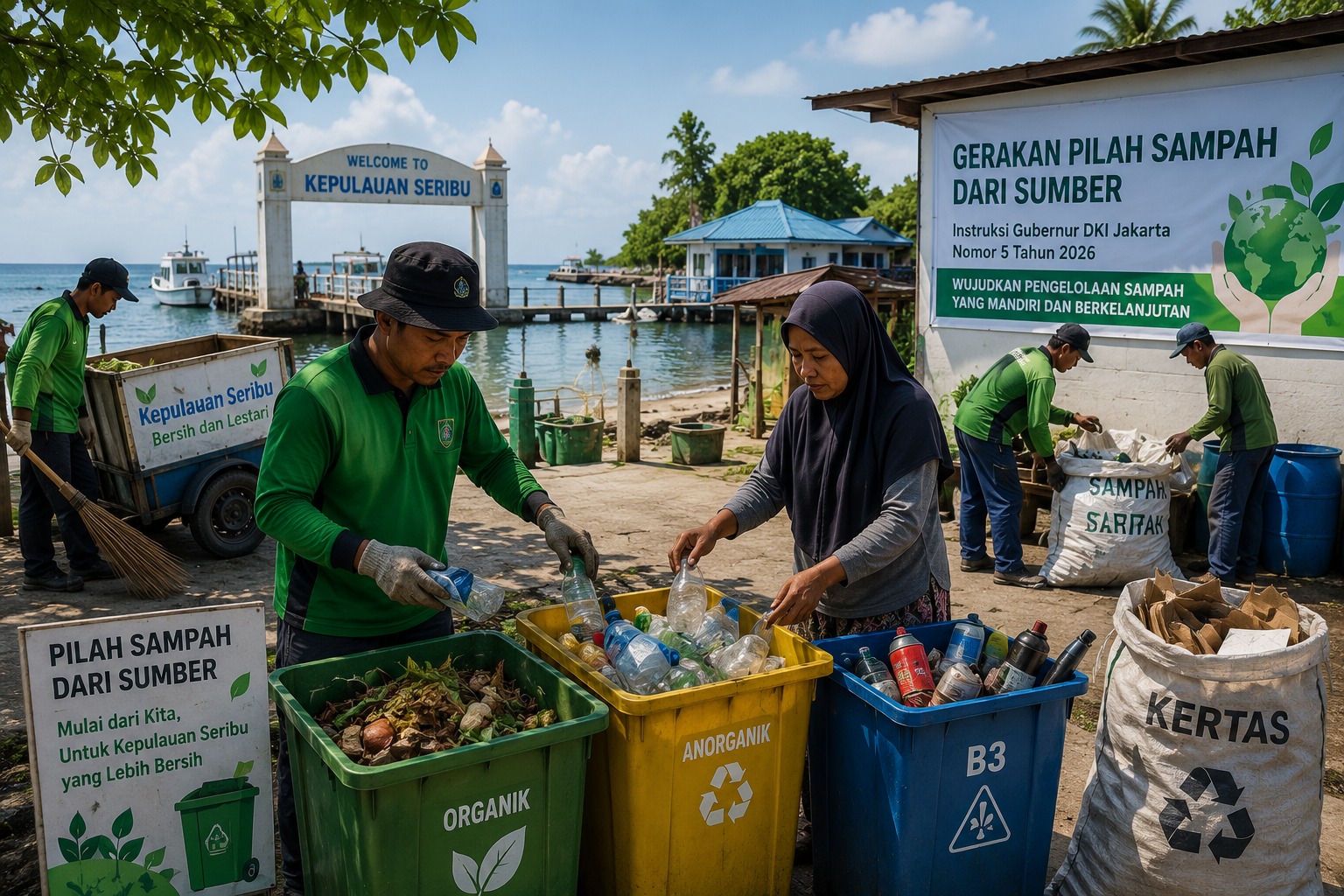 Petugas PJLP memberikan edukasi kepada warga mengenai pentingnya memilah sampah rumah tangga sejak dari sumber.