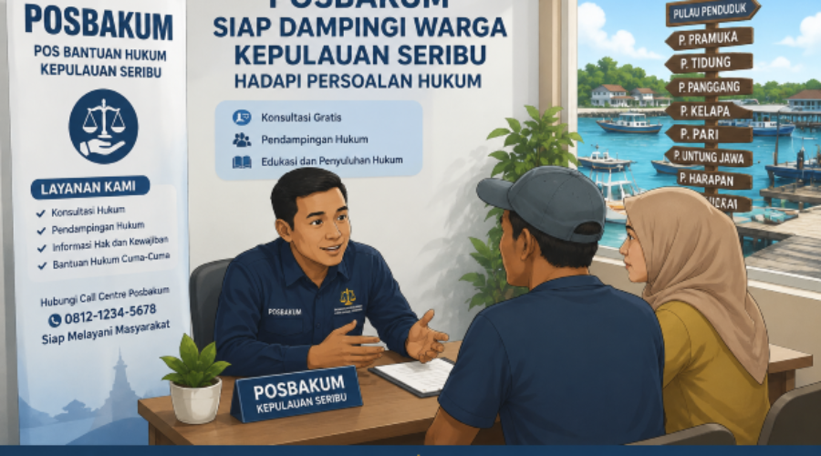 Ilustrasi layanan konsultasi dan pendampingan hukum Posbakum bagi masyarakat Kepulauan Seribu.
