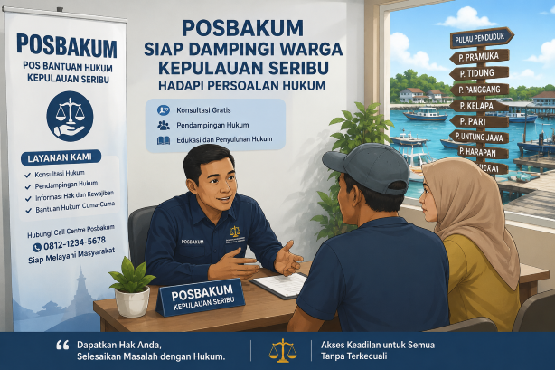 Ilustrasi layanan konsultasi dan pendampingan hukum Posbakum bagi masyarakat Kepulauan Seribu.